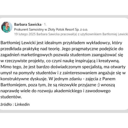 opinia barbary sawickiej na temat warsztatu w ramach studiów eBiznes MBA