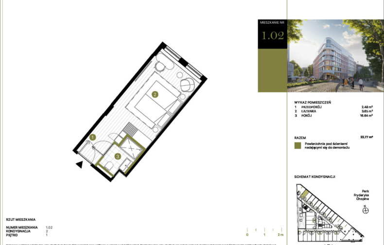 Apartament 1.02 plan mieszkania oraz piętra