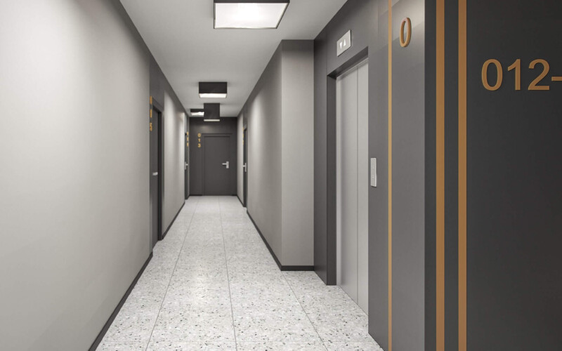 inwestycja mieszkaniowa Młynówka Jelenia Góra. Zdjęcie przedstawia wizualizację korytarza